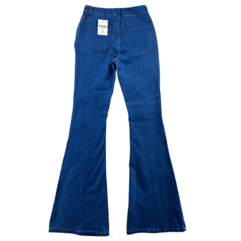 Forever 21 Blue Flare Jeans Womens 27 High Rise Side Zip Stretch Denim Pants - Picture 3 of 5